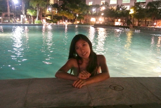 Night time swim in the huge pool