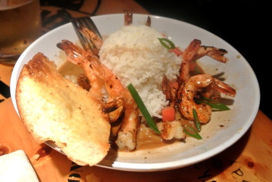 Shrimp New Orleans -  Lots of tender Shrimp broiled with Butter, Garlic and Spices, and served with Jasmine Rice.